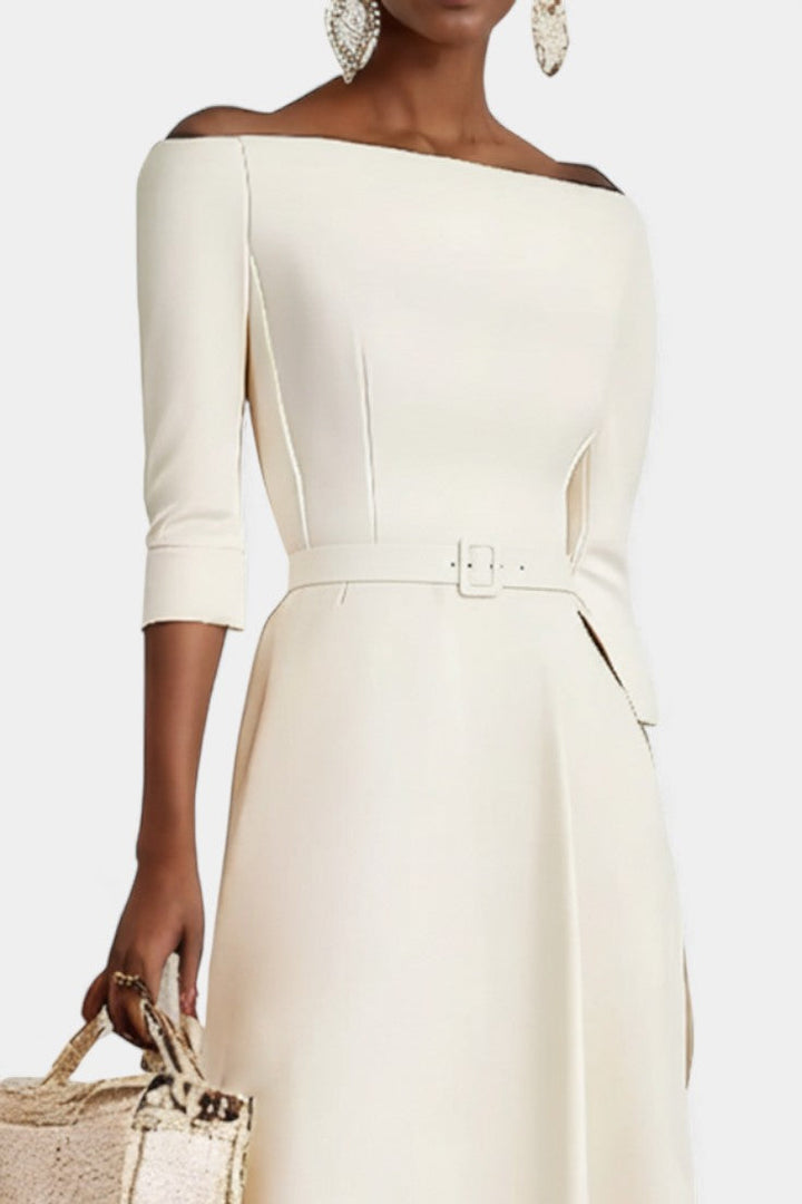 Meriya Off-Shoulder A-Line Dress with Short Sleeves