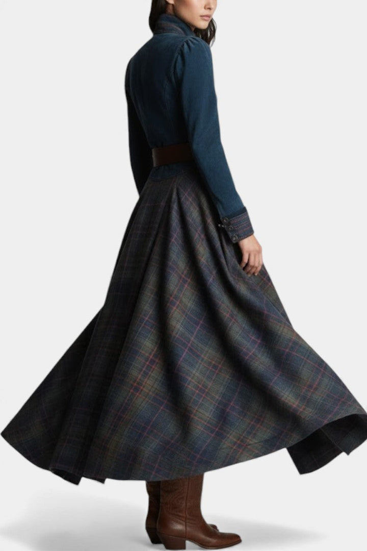 Retro Ethnic Style Liza Maxi Dress in Checkered Suede