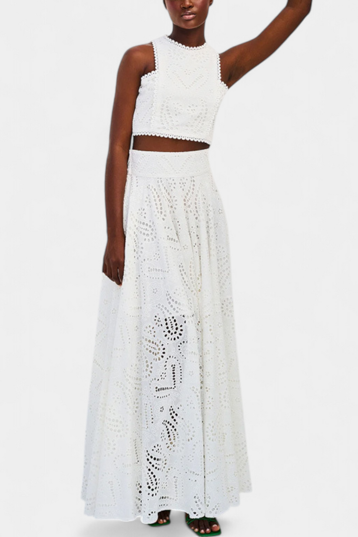 Danitza Floral Lace Two-Piece Set: Crop Top & Maxi Skirt