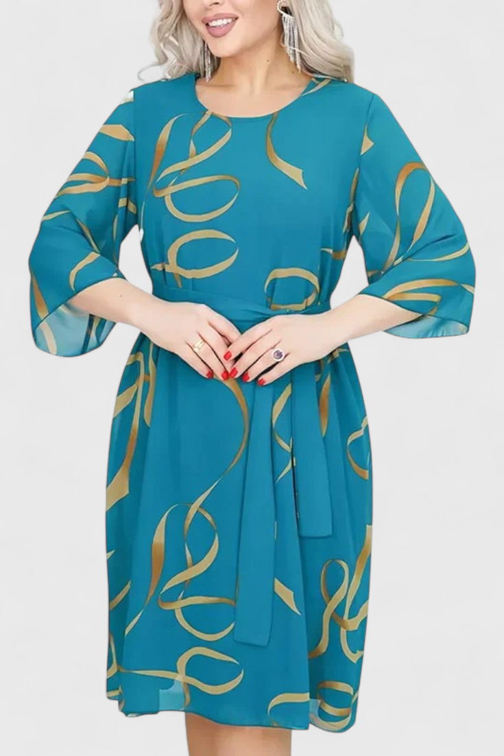 Abstract Print Midi Dress with Adjustable Belt by Ame