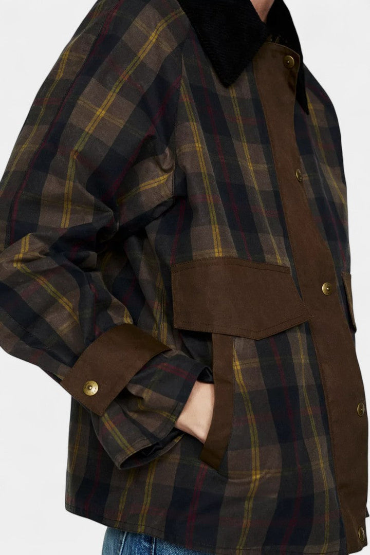 Checkered Print Ausra Straight Jacket with Contrasting Collar