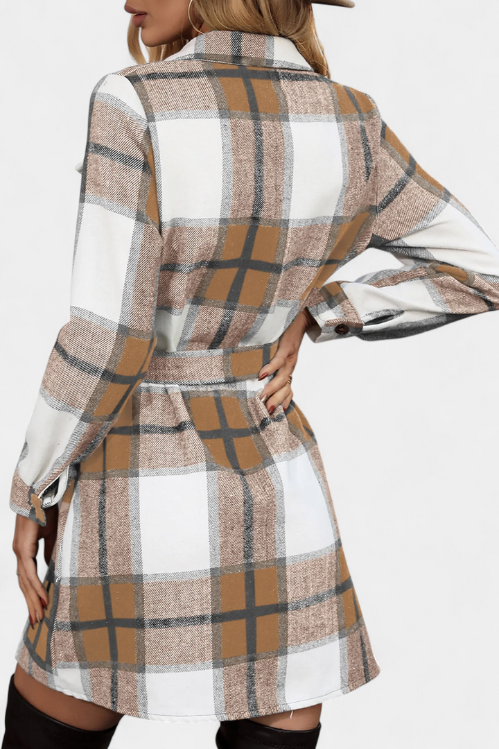 Masia Mini Check Shirt Dress Featuring Adjustable Belt