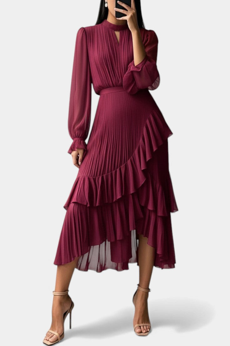 Graziella Chic Pleated Ruffle Dress