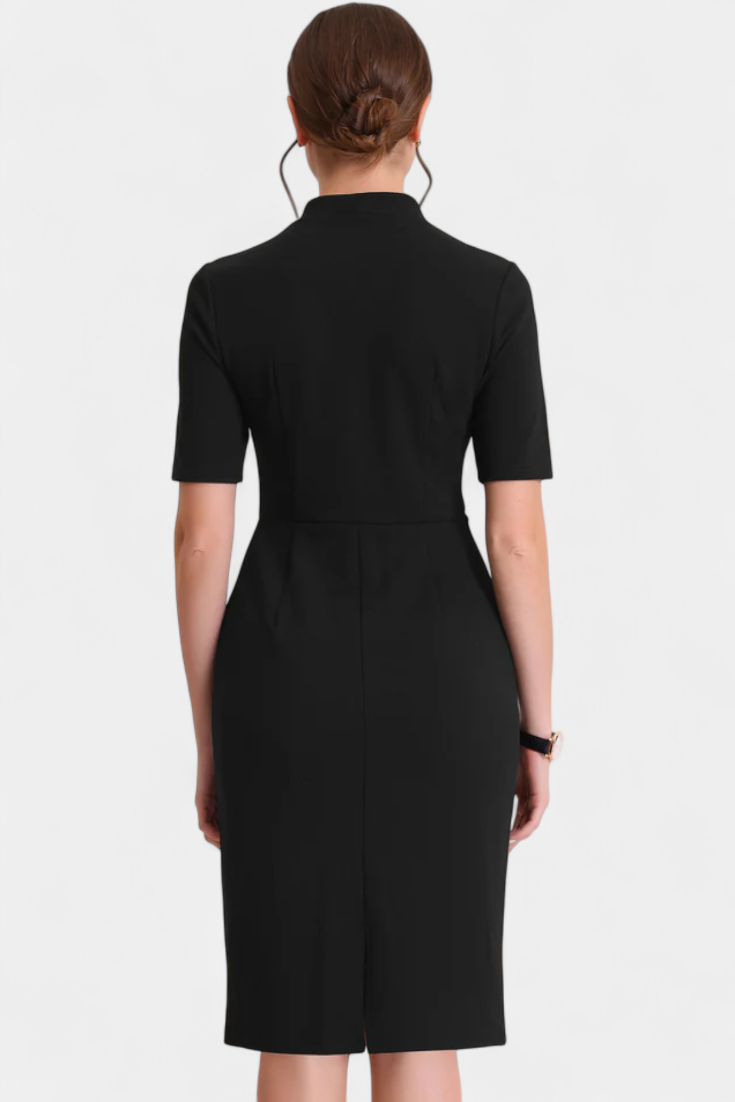 Raphaëlle Elegant V-Neck Pencil Dress with Short Sleeves