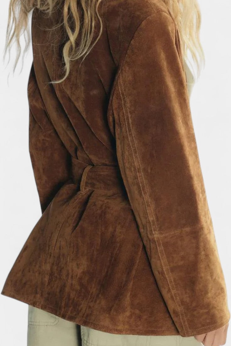 Kemina Classic Double-Breasted Suede Leather Coat