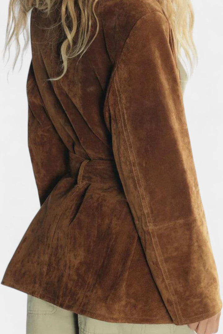 Kemina Classic Double-Breasted Suede Leather Coat