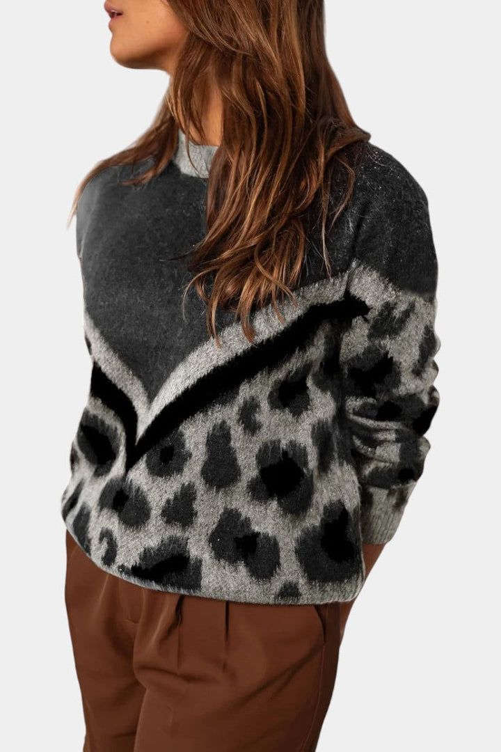 Leopard Print Ginette Sweater with Bold Stripes