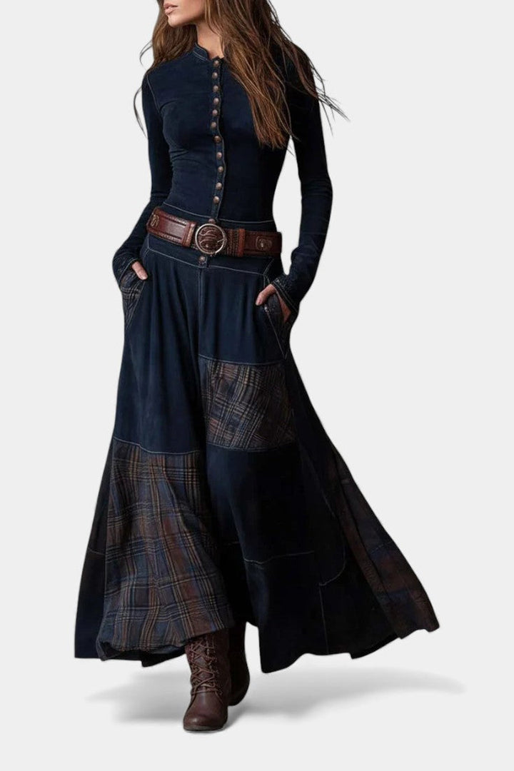 Chic Vintage Checkered Long Dress by Marlis