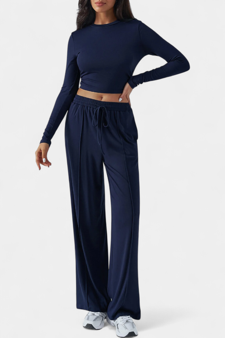 Celaen Elastic-Fit Viscose Yoga Set with Round Neck