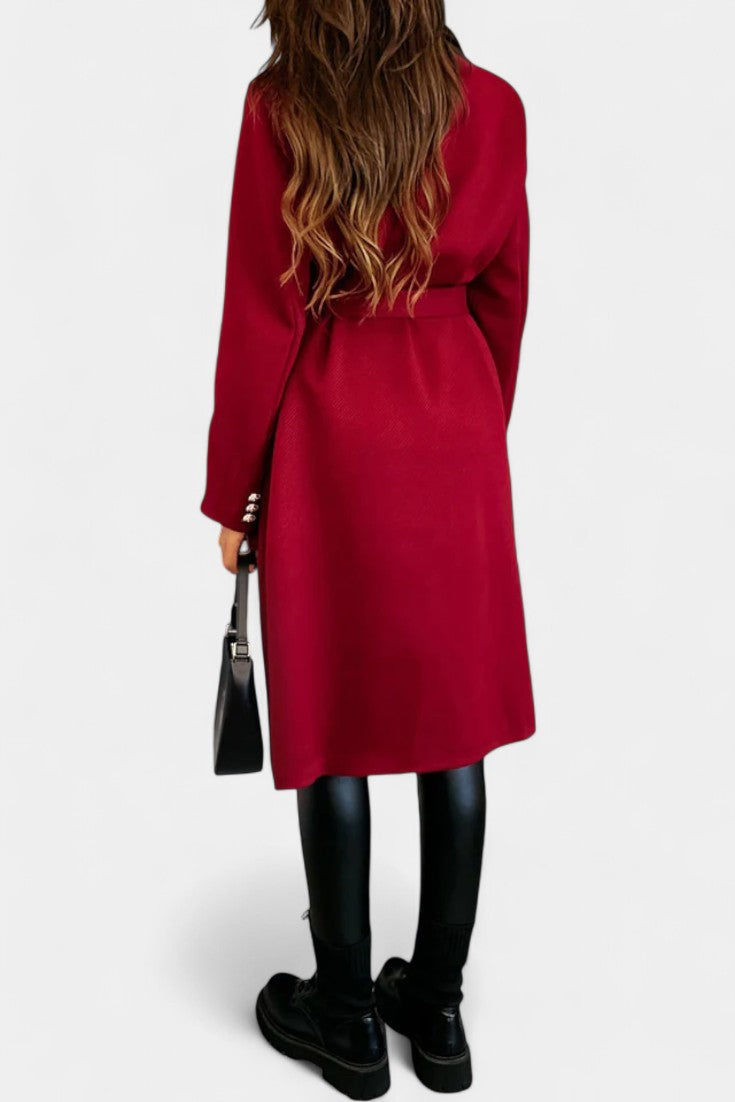 Miguelle Double-Breasted Coat Featuring a Tie Belt