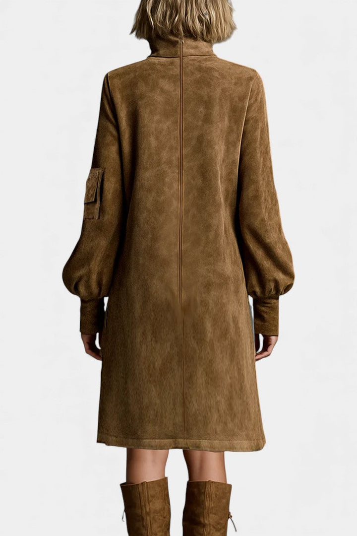 Hortense Urban Midi Dress in Faux Suede with Convenient Pockets