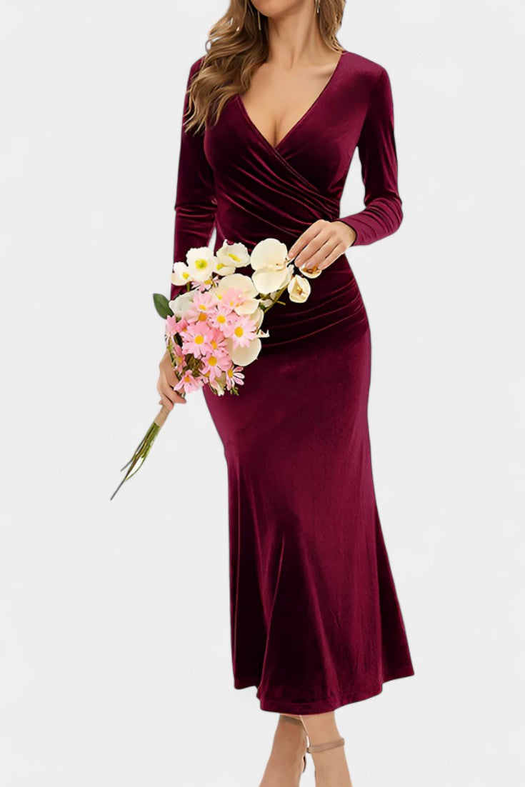 Hesperia Asymmetrical Ruching Velvet Mermaid Dress
