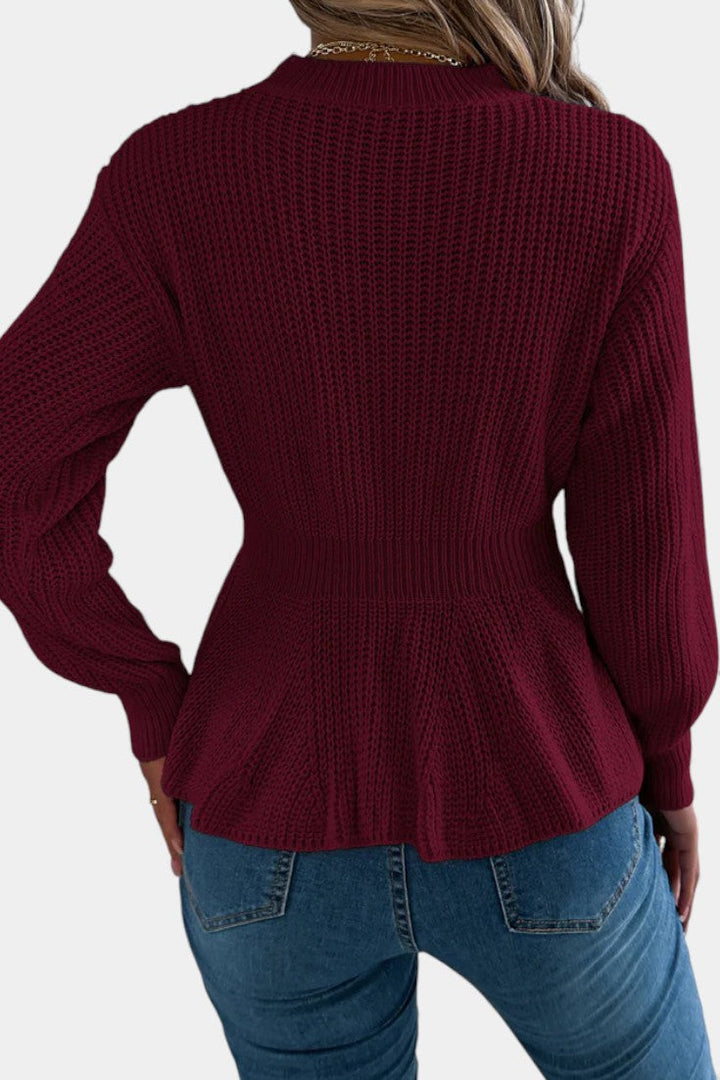 Alix Round Neck Peplum Sweater with Twisted Knit Design