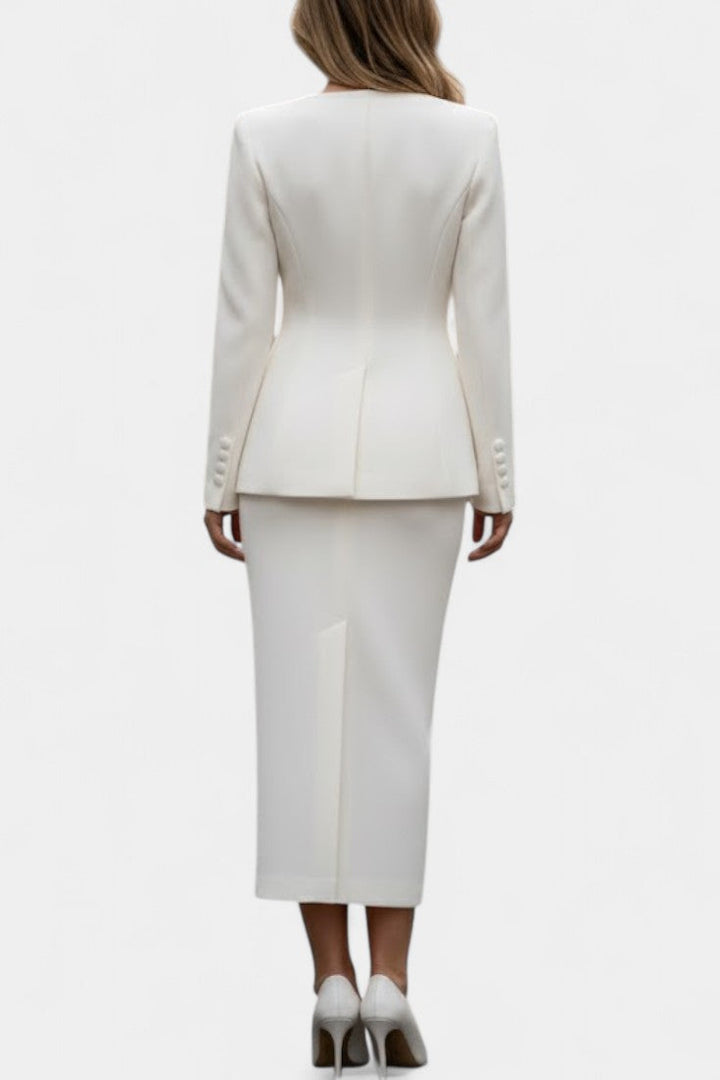 Ediline Blazer Set with Square Collar and Flowing Long Skirt