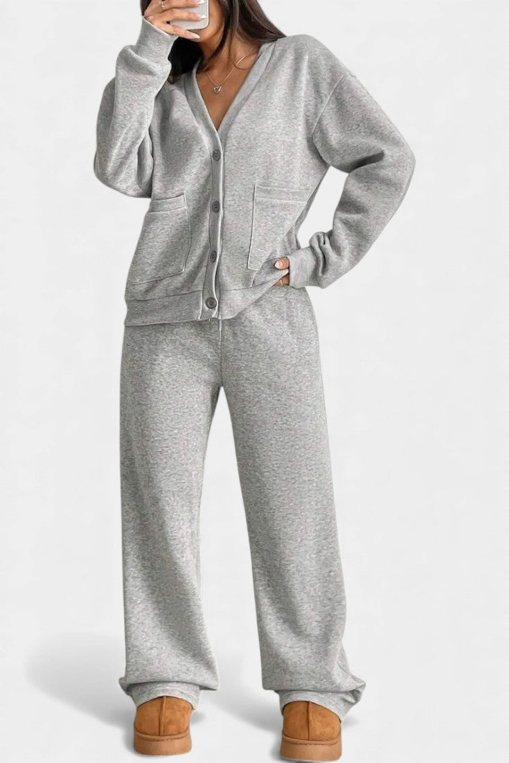 Vellina Cozy Cardigan Jacket & Wide-Leg Pants Set