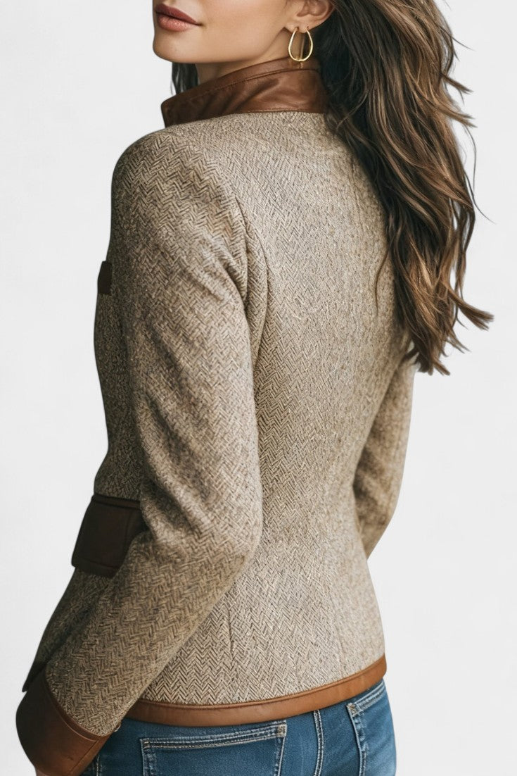 Letizia Chevron Jacket with Elevated Collar and Piped Details