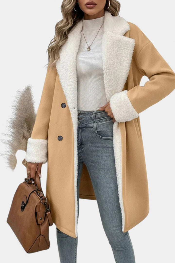 Romina Mid-Length Tailored Coat Featuring Cozy Fleece Lining