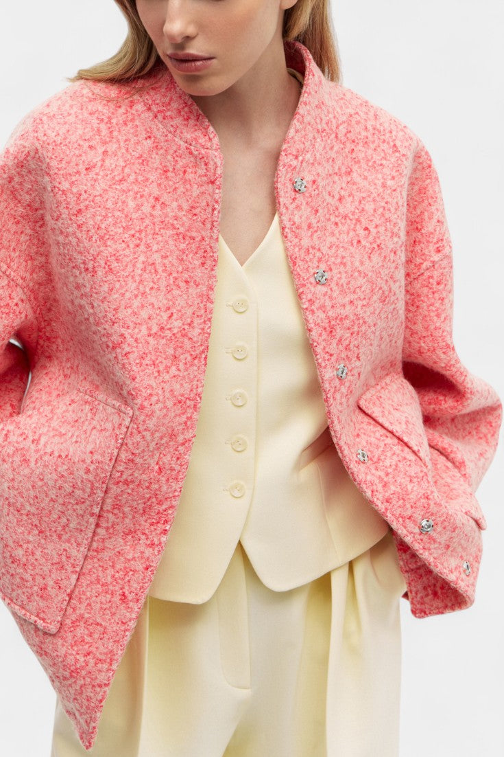 Amandine Short Baseball Jacket with 3D Embroidery and Ribbed Details