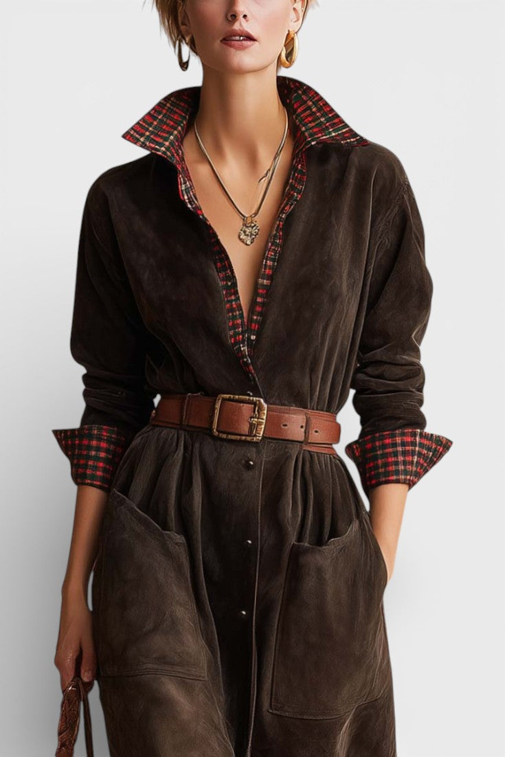 Adriana Dark Brown Retro Suede Velvet Robe