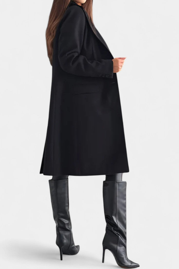 Armande Mid-Length Coat featuring Single-Breasted Button Closure and Notched Collar