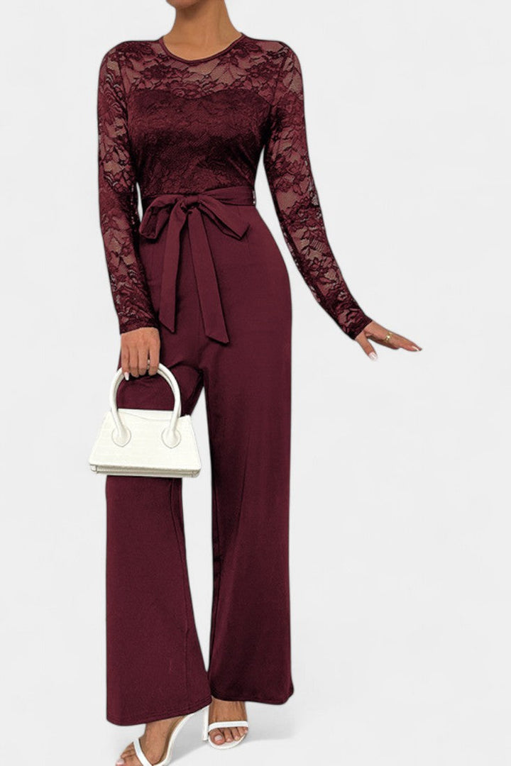 Éviana Chic Lace Jumpsuit with Adjustable Tied Waist