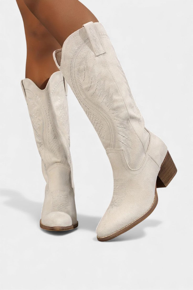 Suede Eusty Cowboy Boots with Block Heel