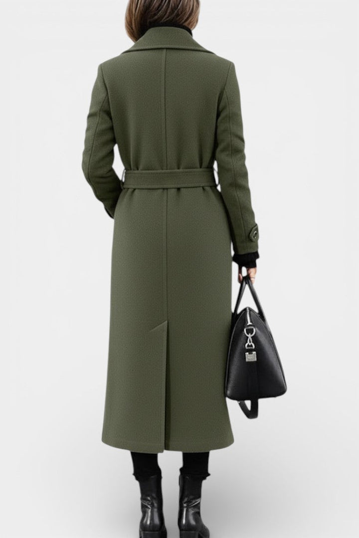 Elegant Double-Breasted Franka Long Wool Coat with Tailored Fit