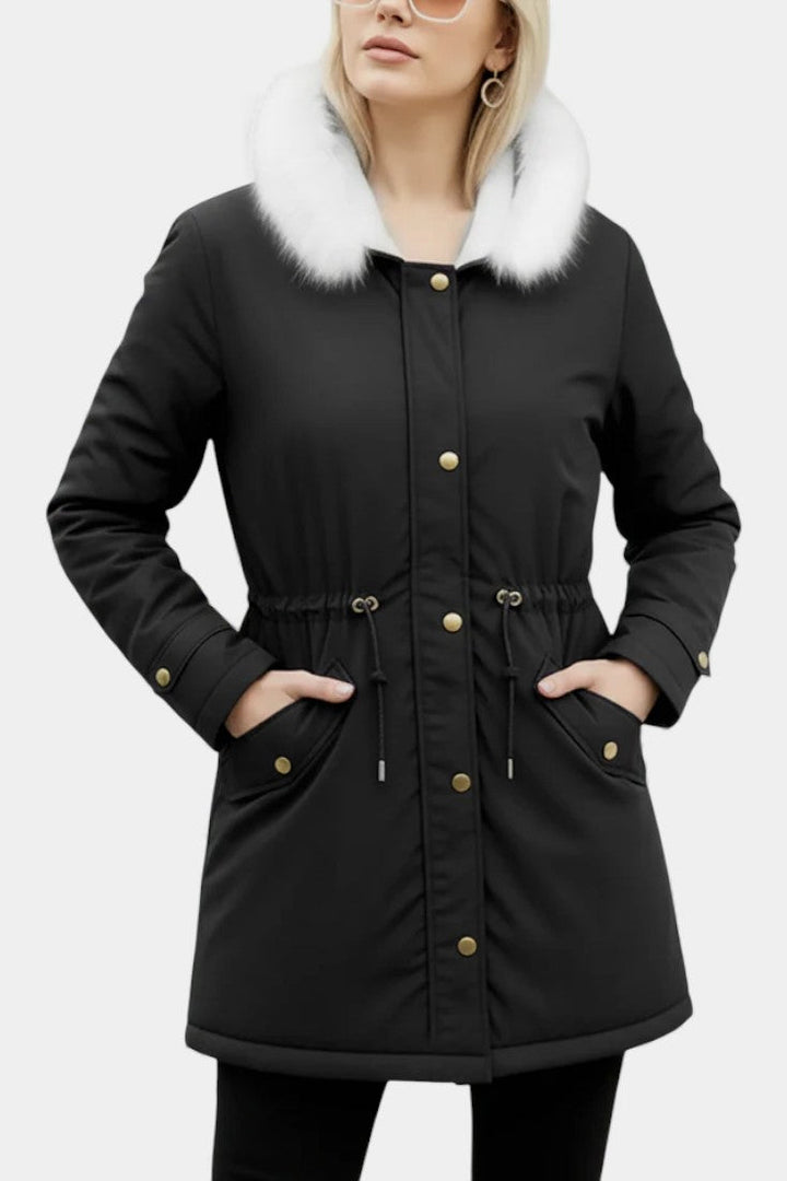 Lanra Belted Hooded Winter Parka with Faux Fur Trim