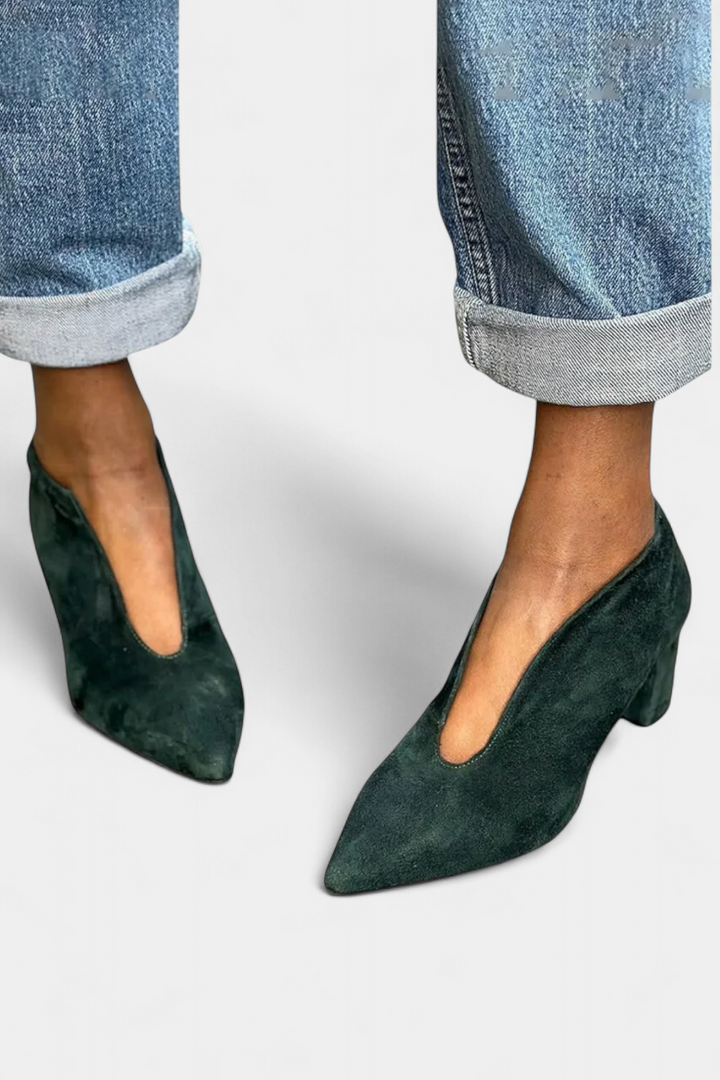 Timeless Elegance: Dark Green Hazel Thick Heels