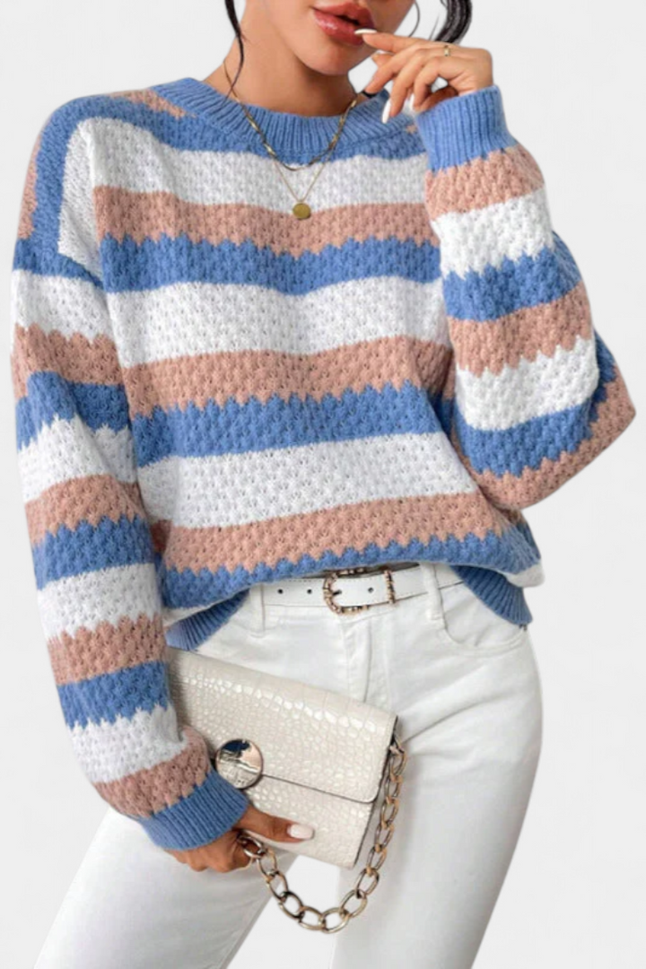 Round Neck Oversized Striped Sweater by Kristen