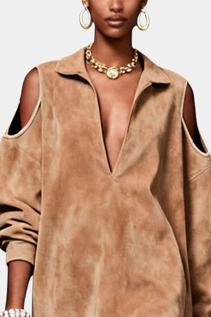 Romantic Off-Shoulder Mini Dress with Deep V-Neck