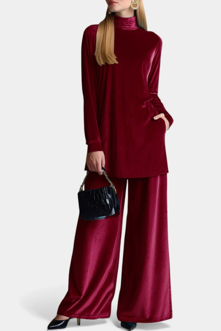 Tifenn Velvet High Neck Split Jumpsuit