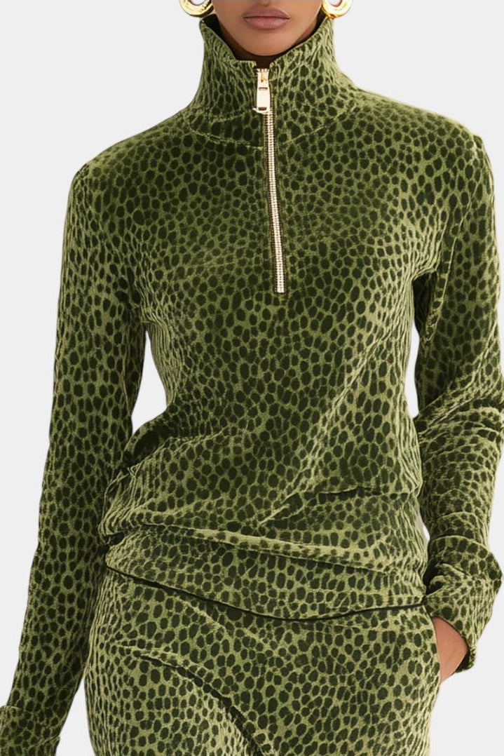 Avdotya Retro Leopard High Collar Ensemble