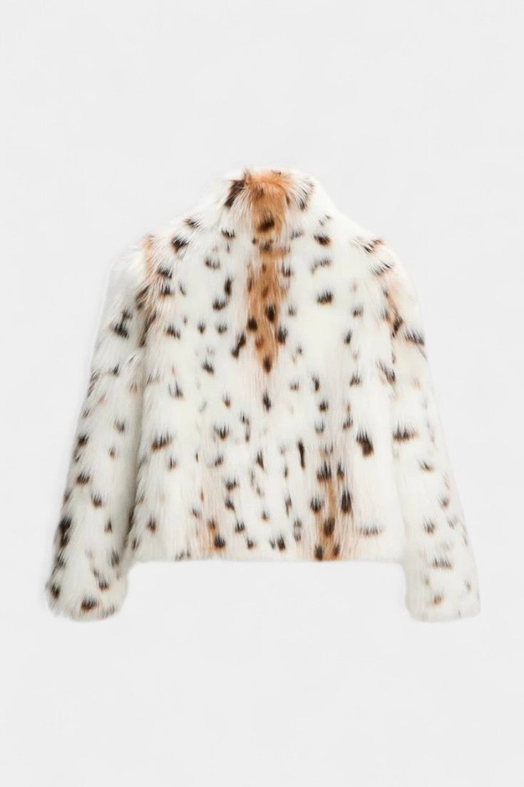 Grazina Oversized Collar Leopard Print Faux Fur Coat
