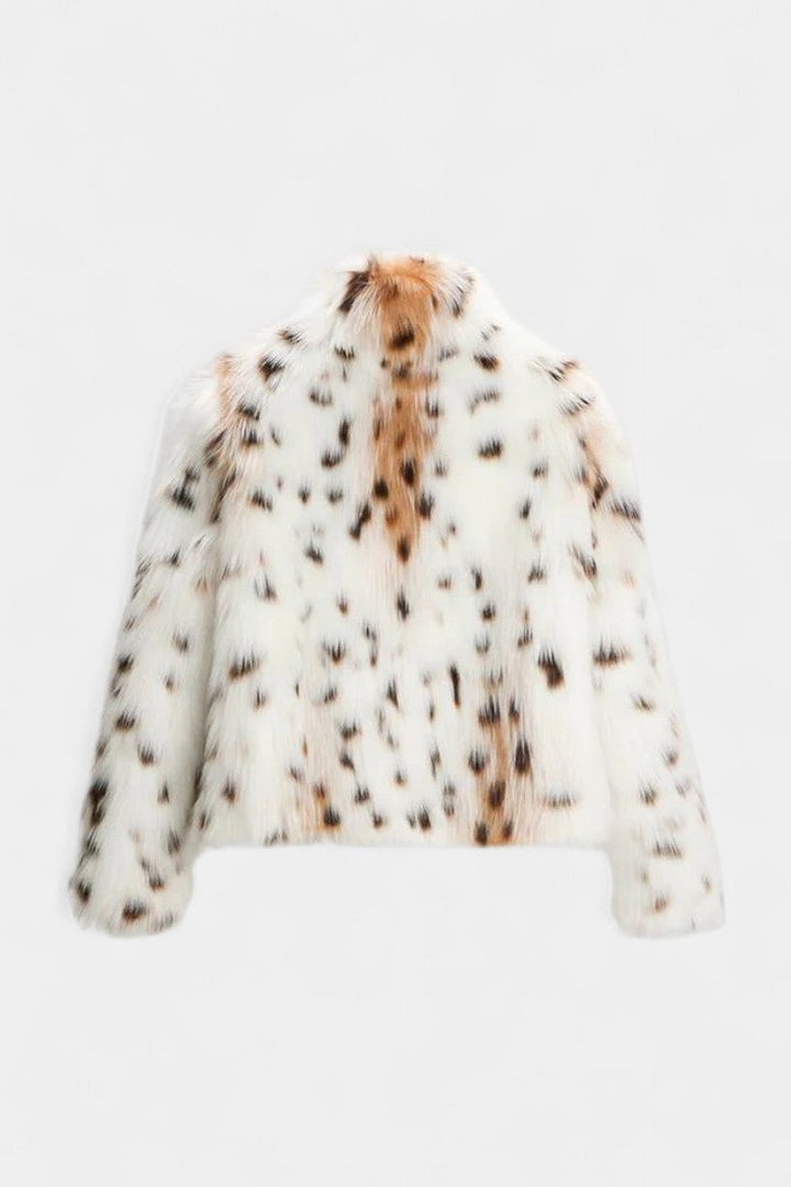 Grazina Oversized Collar Leopard Print Faux Fur Coat