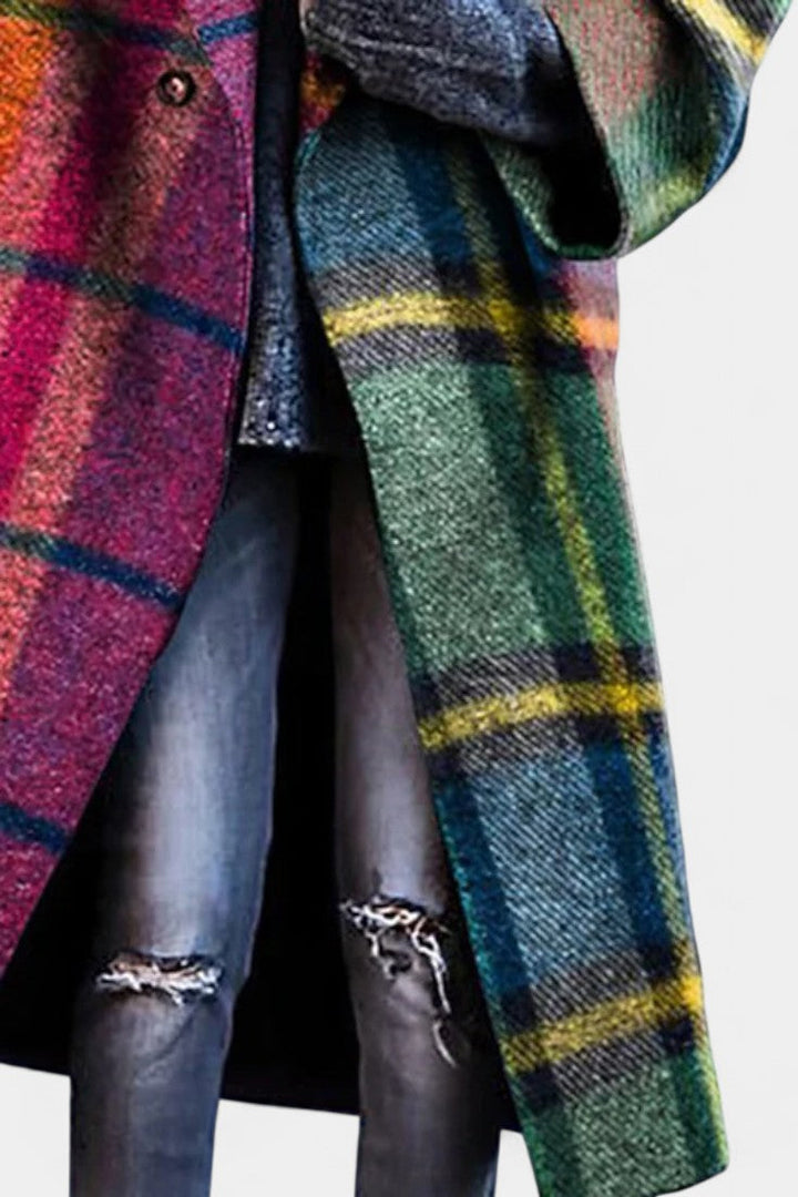 Elegant Notched Collar Checkered Coat by Suhana