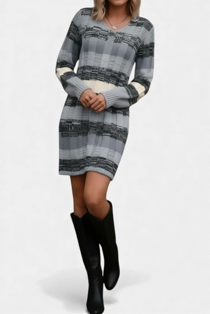 Lilac Striped Sweater Dress with Pockets