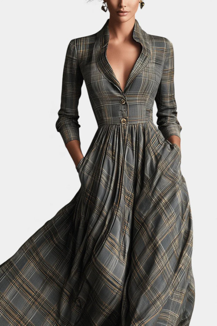 Philae Elegant Flared Dress Featuring a Sophisticated Tartan Design
