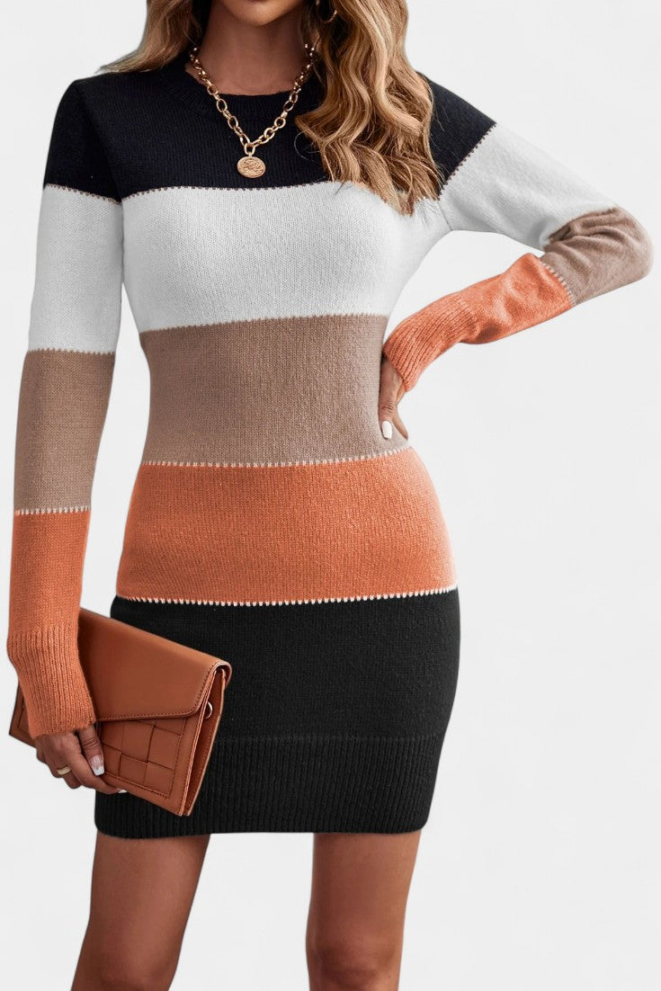 Maud Color-Blocked Striped Sweater Dress