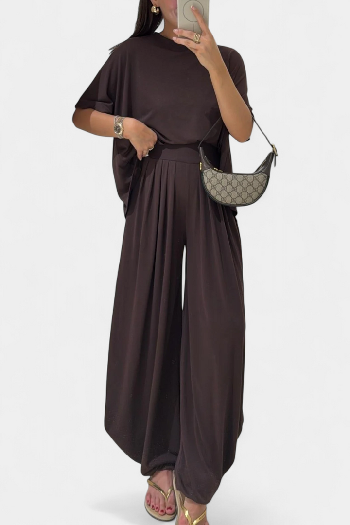 Trista Minimalist Modal Ensemble: Straight Top & Wide-Leg Pants