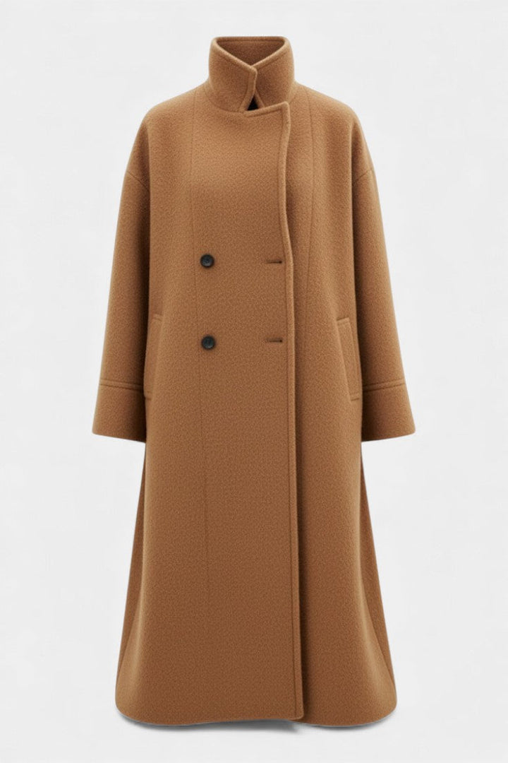 Camile Oversized Double-Breasted Long Coat with Notched Collar