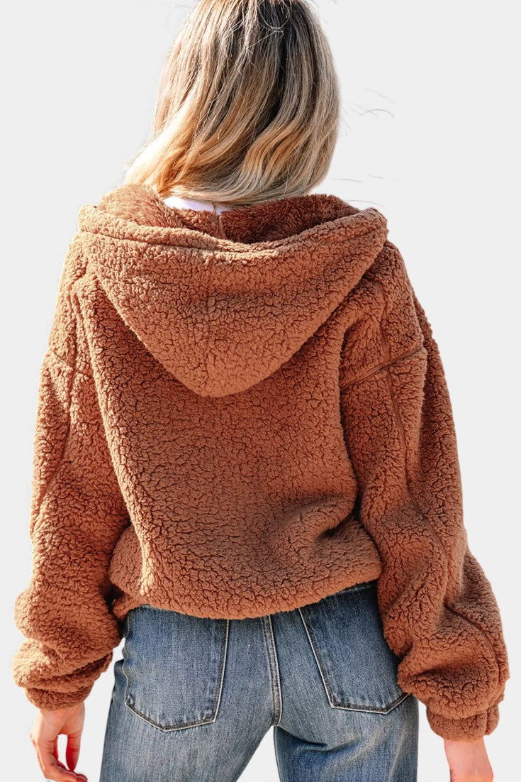 Loose Fit Roza Teddy Hooded Zip Jacket