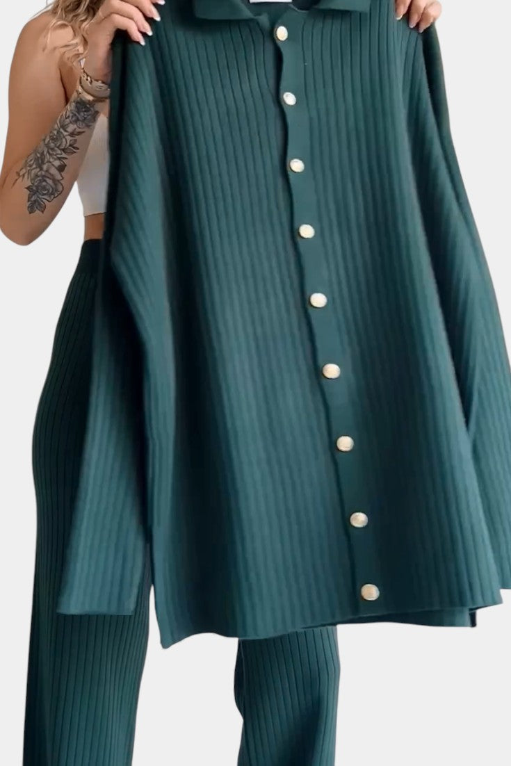 Striped Jacquard Knit Two-Piece Set with Thoughtful Design