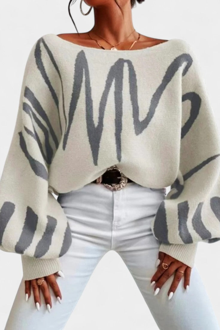 Gabrielle Oversized Off-Shoulder Abstract Striped Pullover