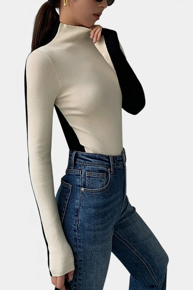 Lucasta Long Sleeve Reversible Two-Tone Knit Top
