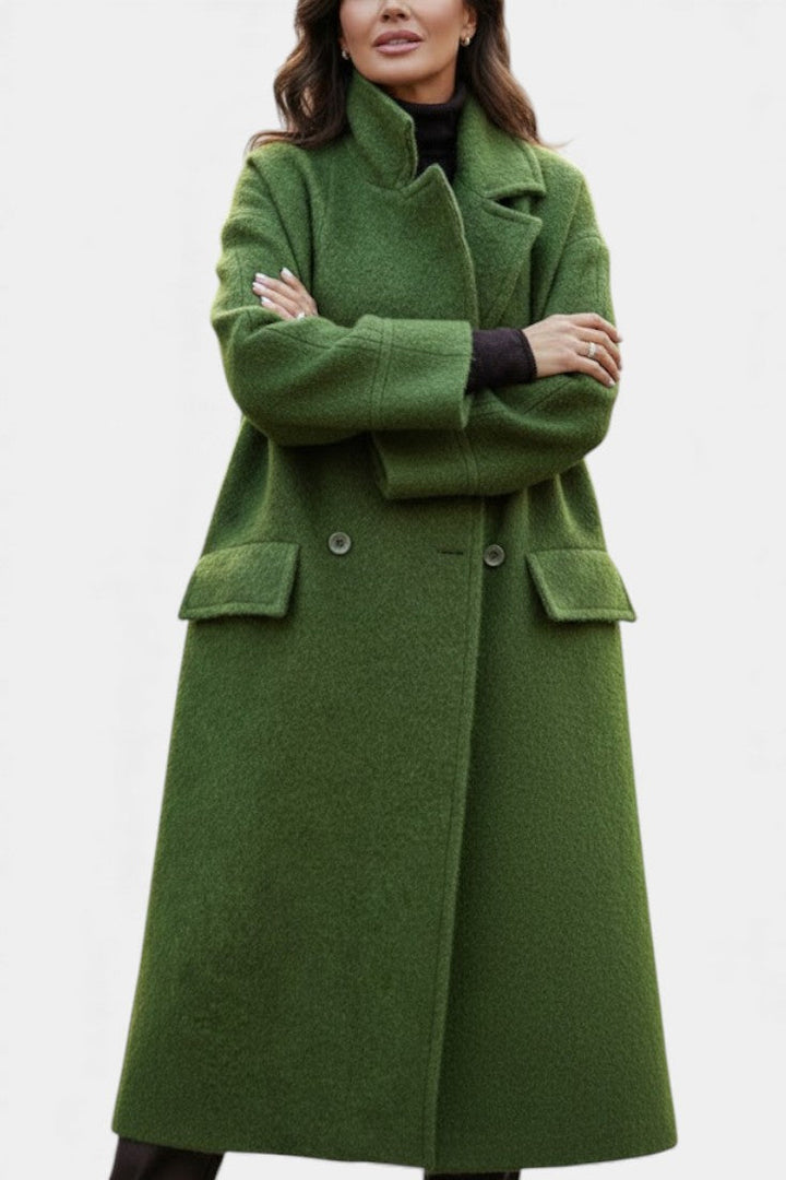 Camile Oversized Double-Breasted Long Coat with Notched Collar
