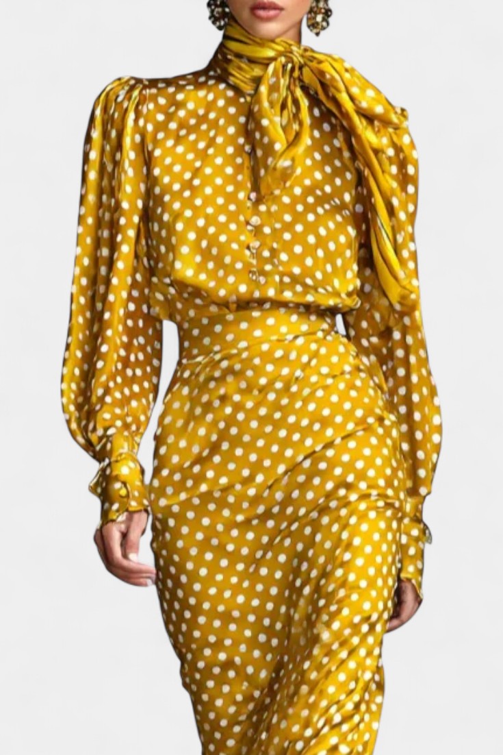 Seranya Polka Dot Satin Set with Matching Midi Skirt