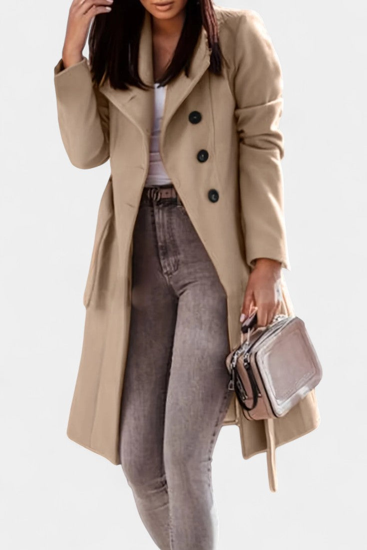 Kaya Belted Long Trench Coat with Straight Cut