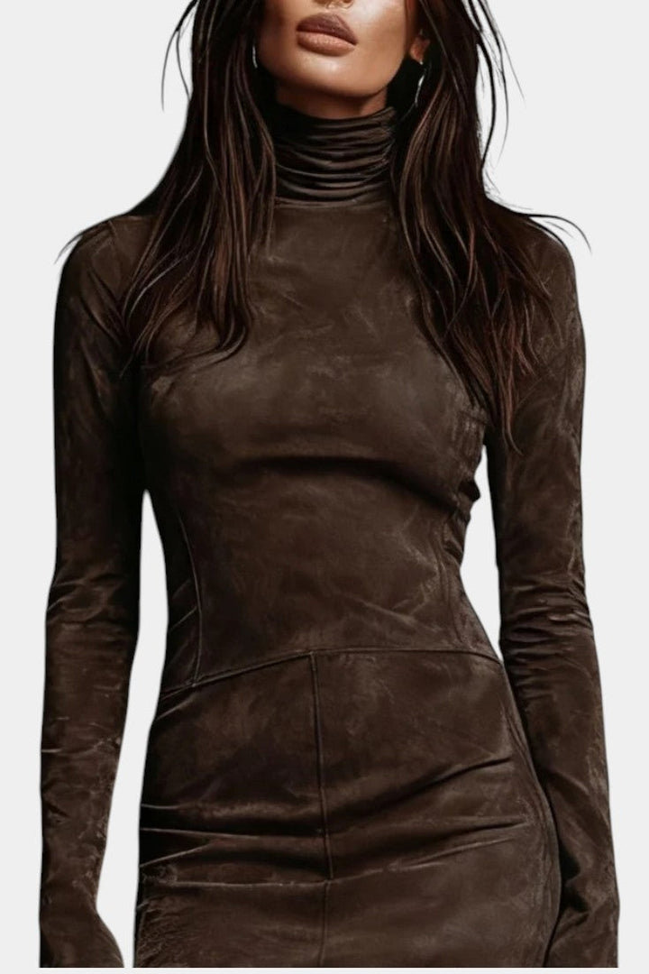 Océane Mini Vintage Suede Turtleneck Dress