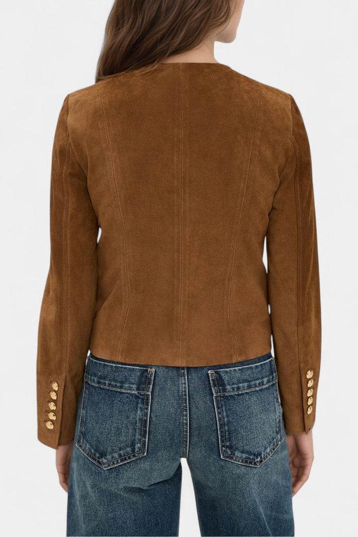 Brown Suede Double-Breasted Jacket by Saksia